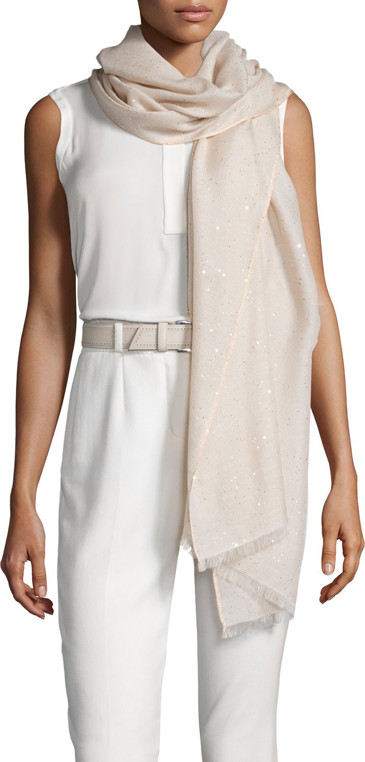 Loro Piana Eve San Lorenzo Crystal-Embellished Scarf  Gold Stone