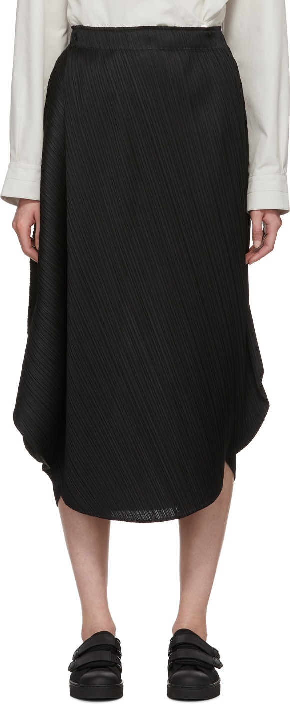 Pleats Please By Issey Miyake Black Curved Pleats Skirt