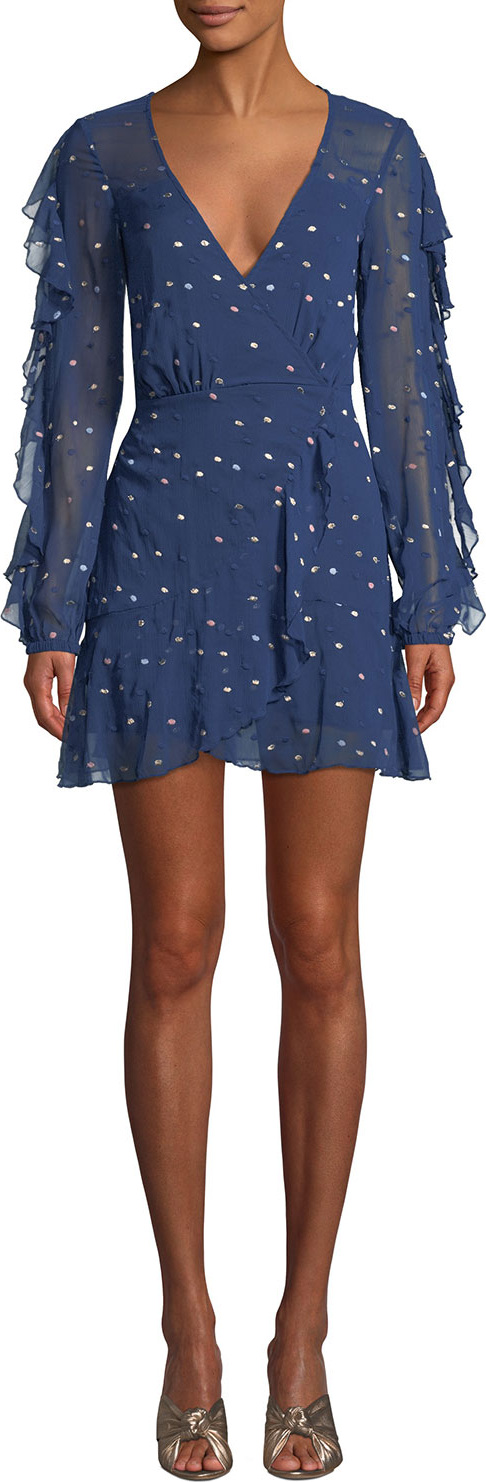 Talulah Dalliance Metallic-Dot Faux-Wrap Short Dress