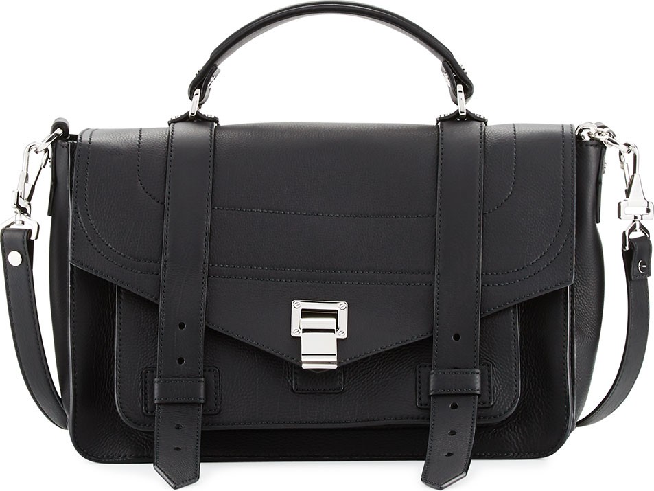 Proenza Schouler PS1+ Medium Leather Satchel Bag, Black