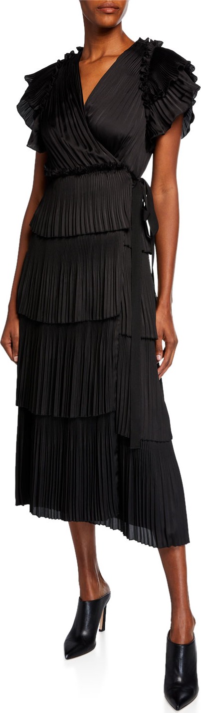 DIANE von FURSTENBERG Sasha Pleated Ruffle Short-Sleeve Wrap Dress