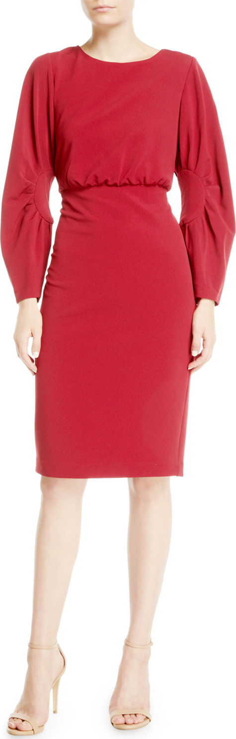 Badgley Mischka Ruched Long-Sleeve Sheath Dress