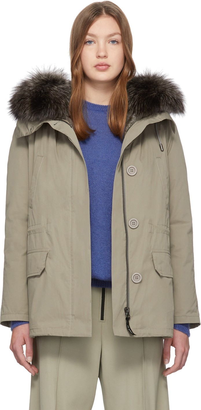 Army By Yves Salomon Khaki Fur-Lined Jacket