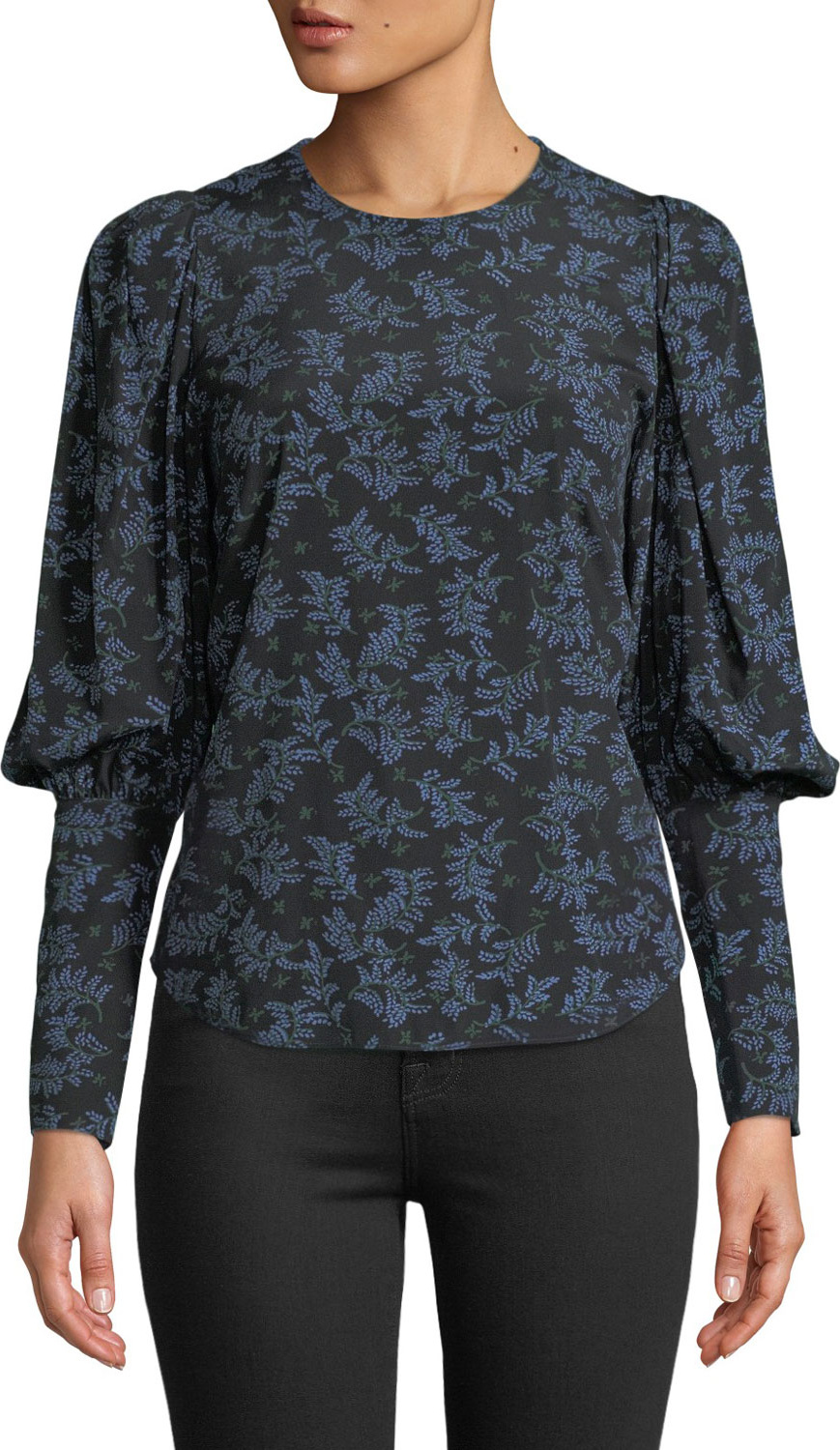 Veronica Beard Clarke Floral Button-Back Silk Top
