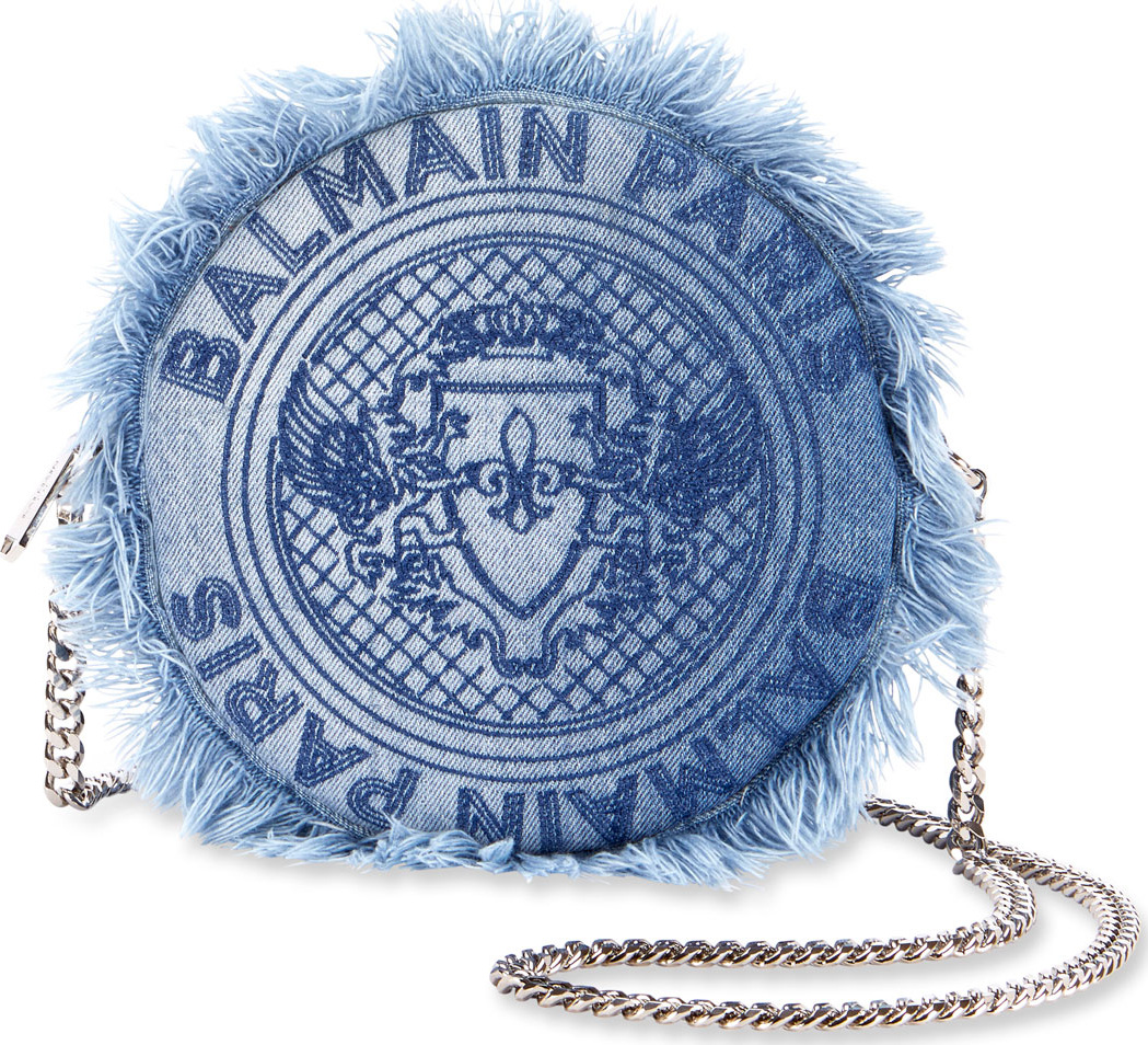 Balmain Disco Denim Round Crossbody Bag