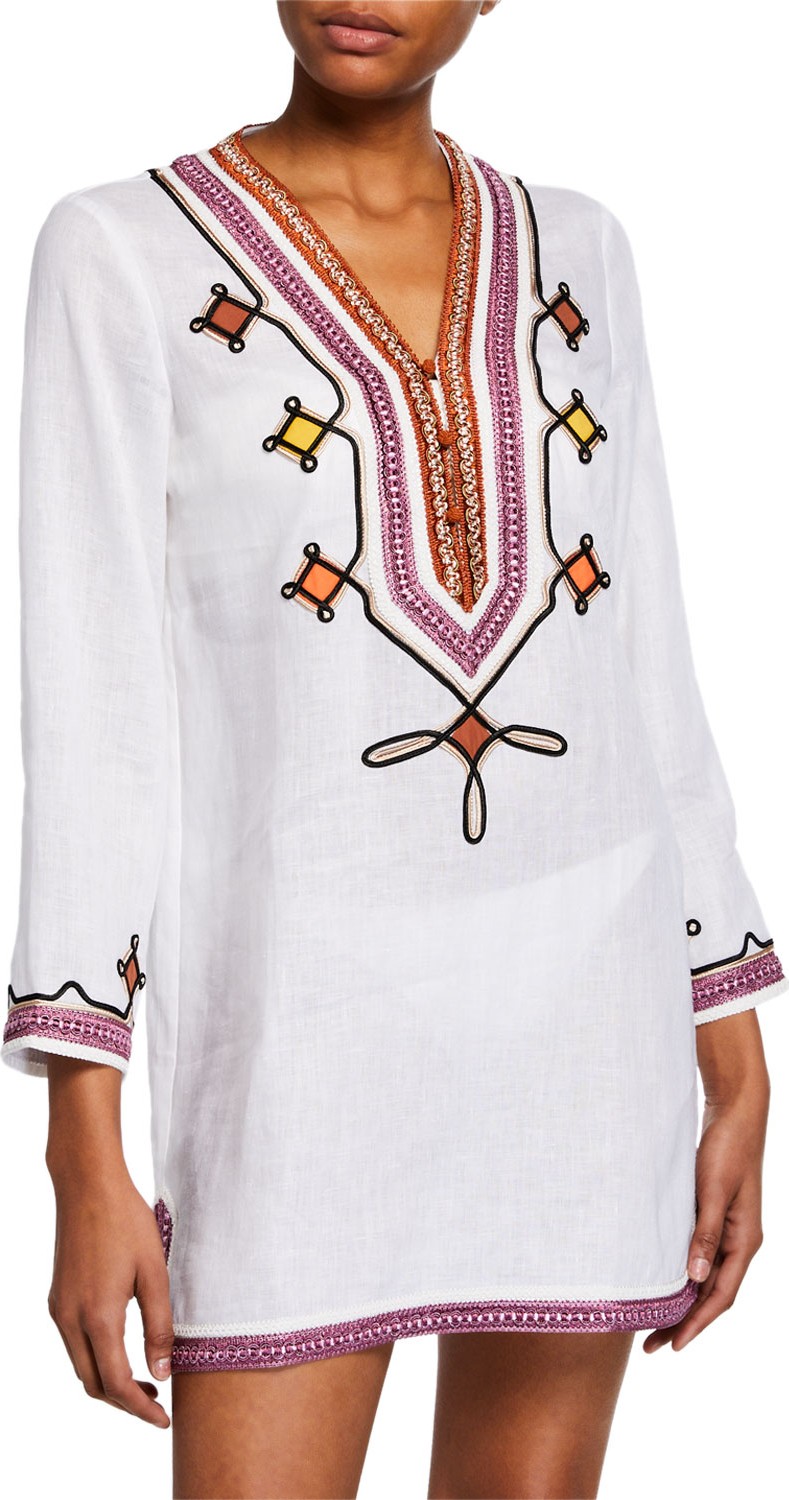 Tory Burch Embellished V-Neck Linen Tunic