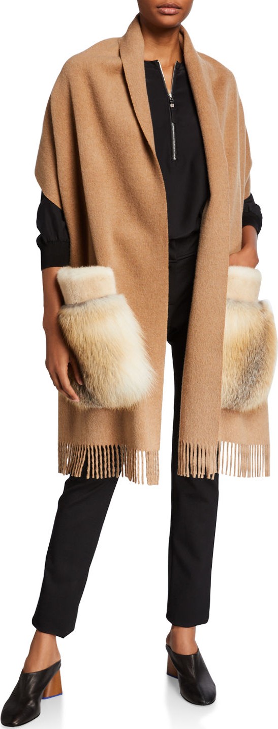 Lafayette 148 New York Cashmere Shawl with Mink & Fox Pockets
