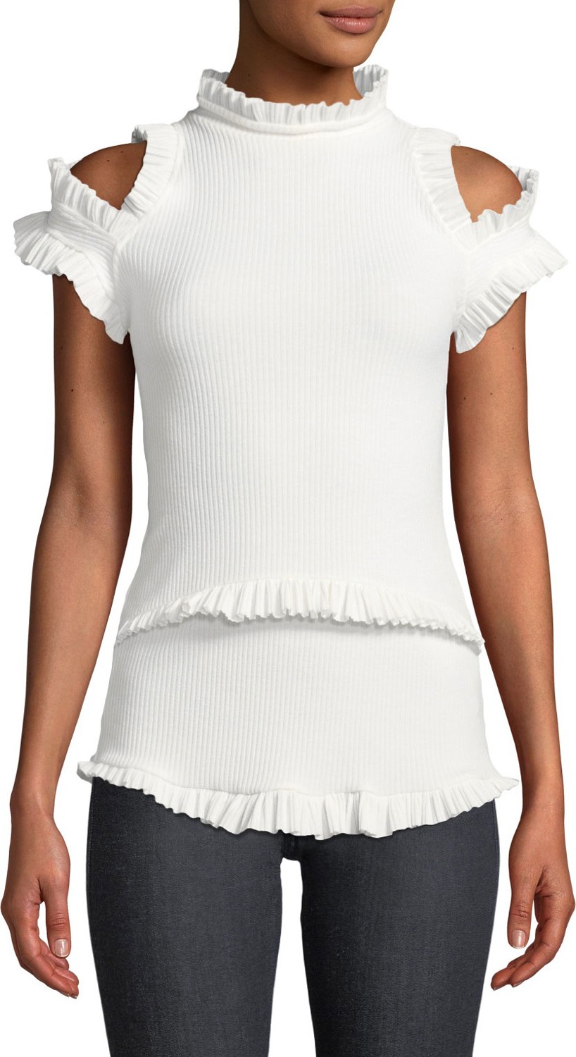 Maggie Marilyn Dreaming Of You Ribbed Ruffle Cold-Shoulder Top