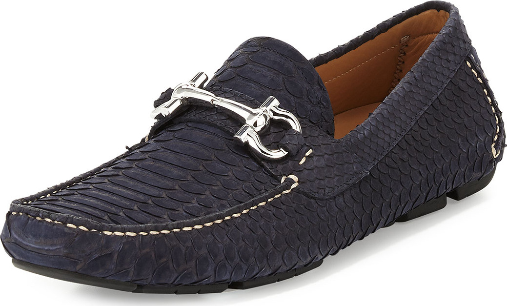 Salvatore Ferragamo Men's Parigi NG Python Gancini Driver, Navy