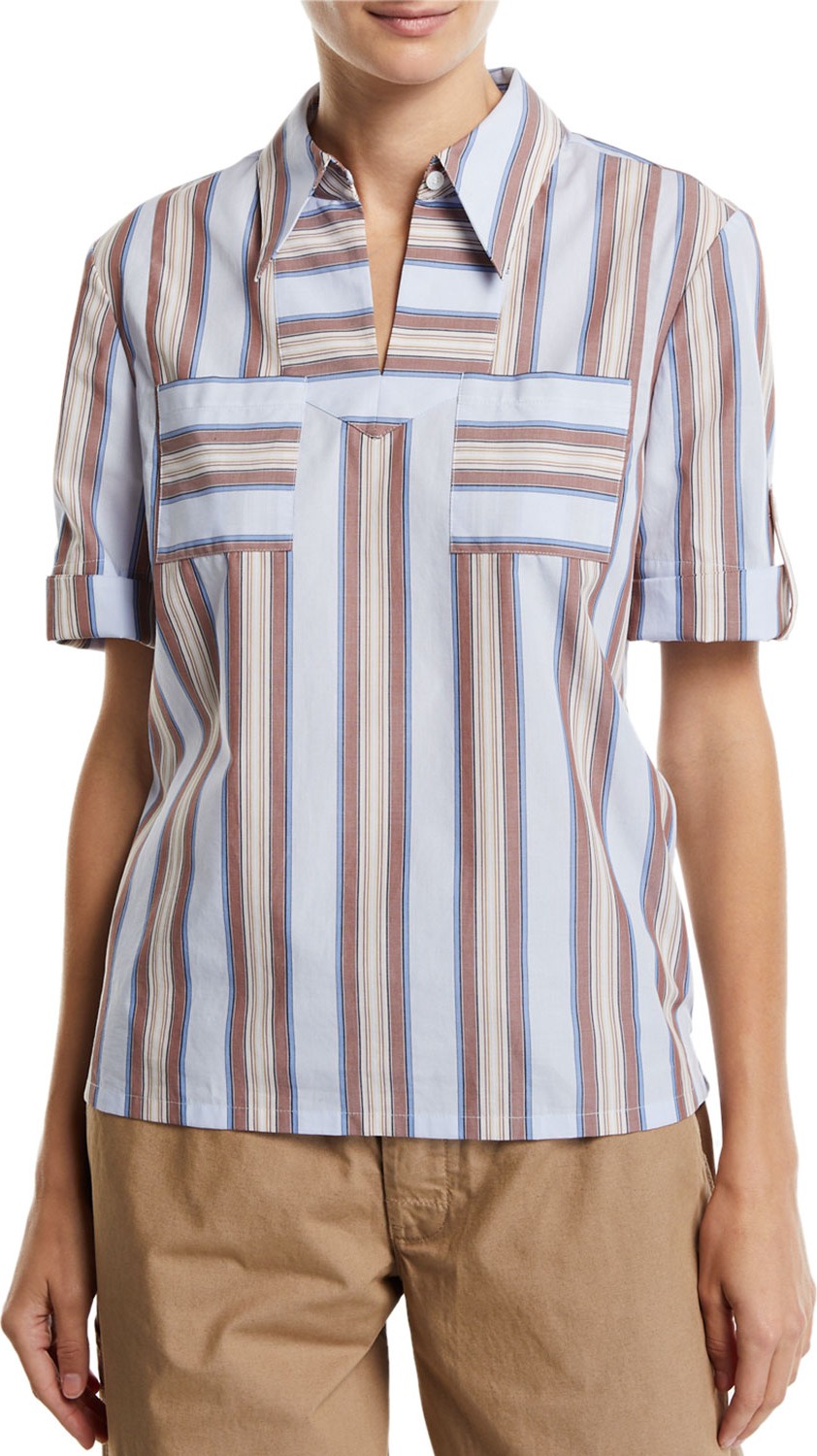 Tory Burch Striped Cotton Roll-Sleeve Tunic