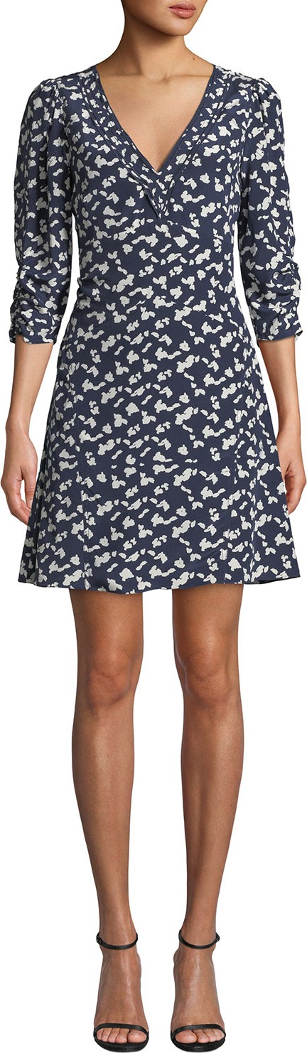 Tanya Taylor Dylan Printed Silk 3/4-Sleeve Short Dress