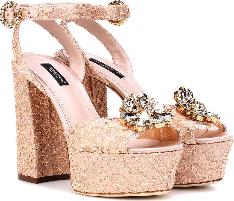 Dolce & Gabbana Embellished lace plateau sandals
