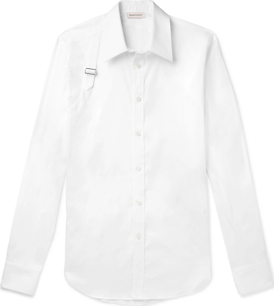 Alexander McQueen Slim-Fit Harness-Detailed Piqué-Panelled Cotton-Blend Poplin Shirt