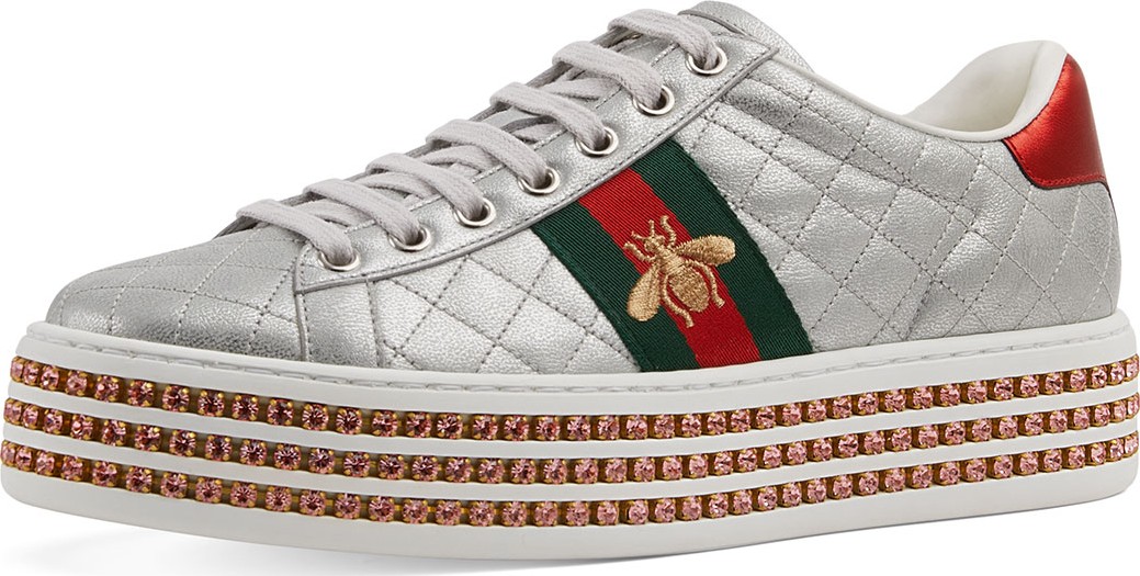 Gucci Quilted Crystal-Platform Sneakers