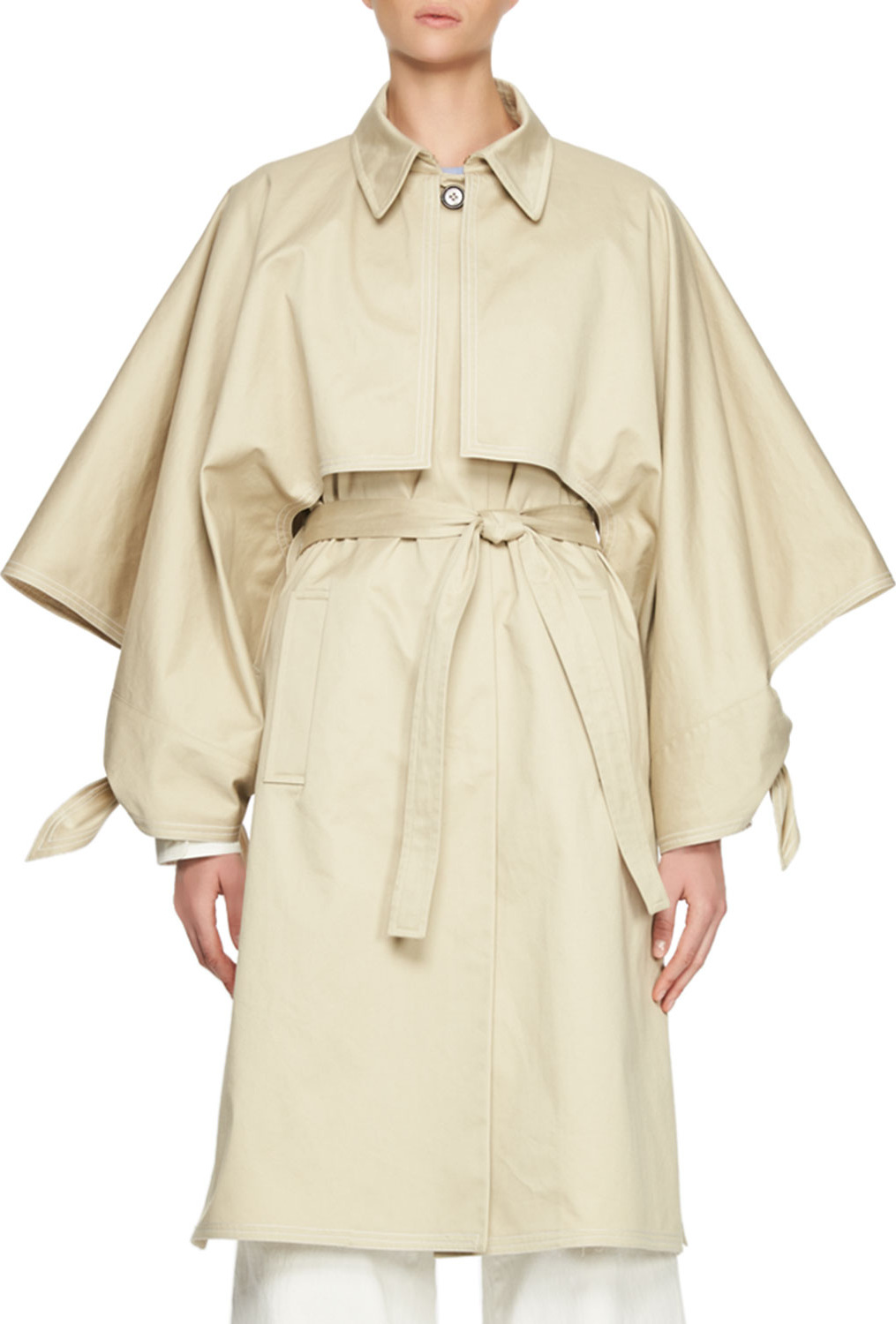 Chloe Gabardine Button-Front Trenchcoat, Sand Chloe Gabardine Button-Front Trenchcoat, Sand