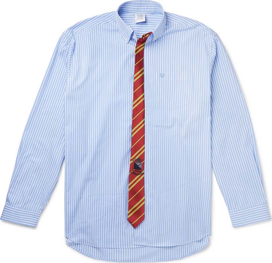 Vetements Oversized Tie-Trimmed Striped Cotton Shirt