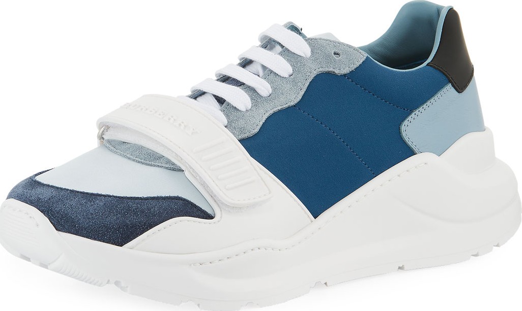 Burberry London England Men's Regis Neoprene Low-Top Sneakers w/ Exaggerated Sole, Blue