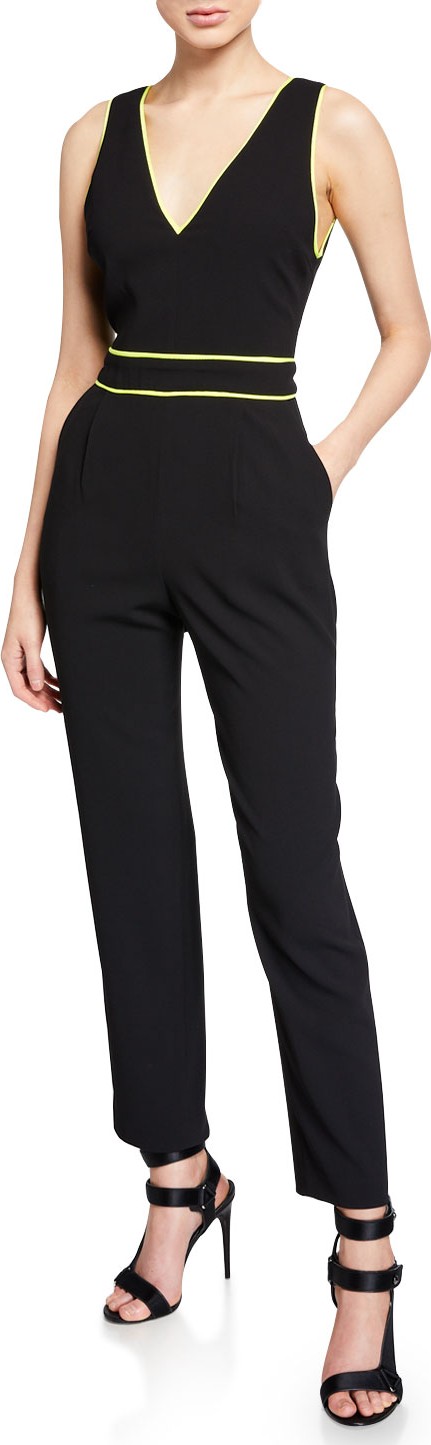 Alice + Olivia Jeri V-Neck Straight-Leg Jumpsuit