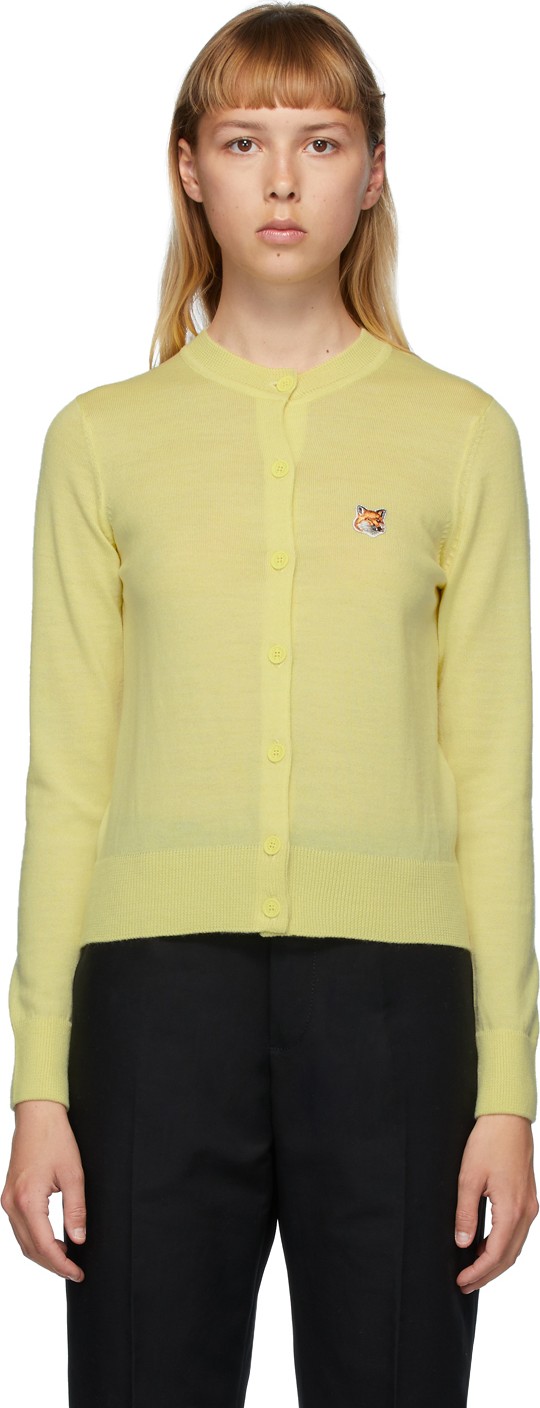 Maison Kitsune Yellow Wool Fox Head Cardigan