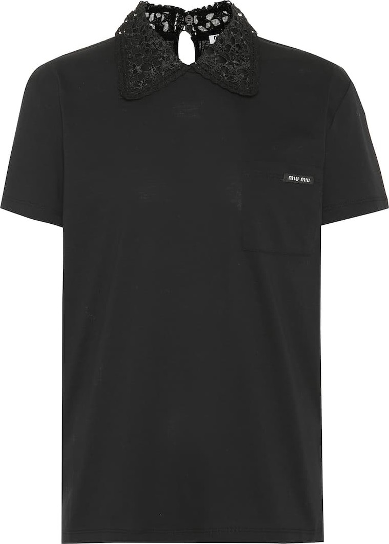 Miu Miu Lace-trimmed cotton jersey top