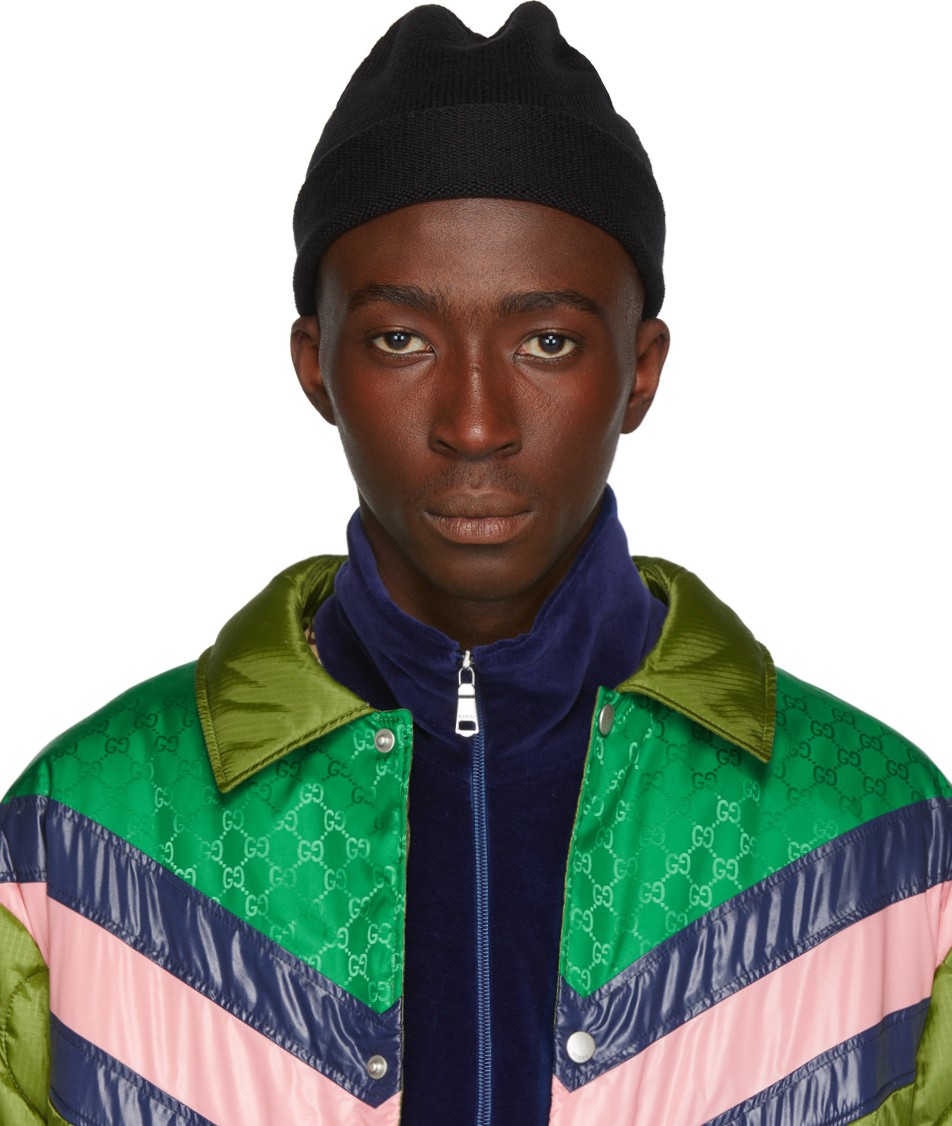 Gucci Black Wool Web Beanie