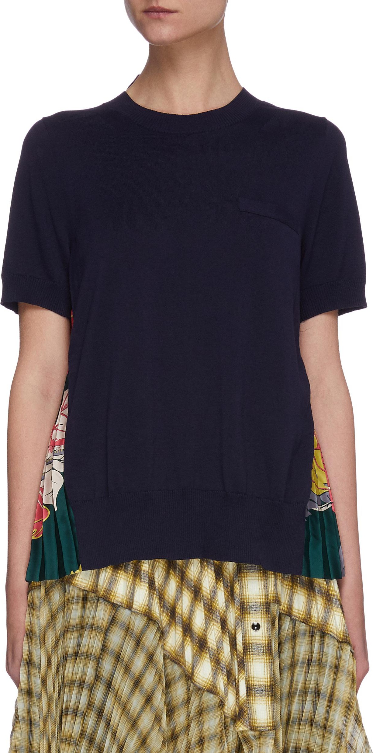 Sacai 'Sun Surf' leaf print pleated back knit top
