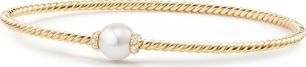 David Yurman 7mm Solari 18K Gold & Pearl Bracelet with Diamonds, Small