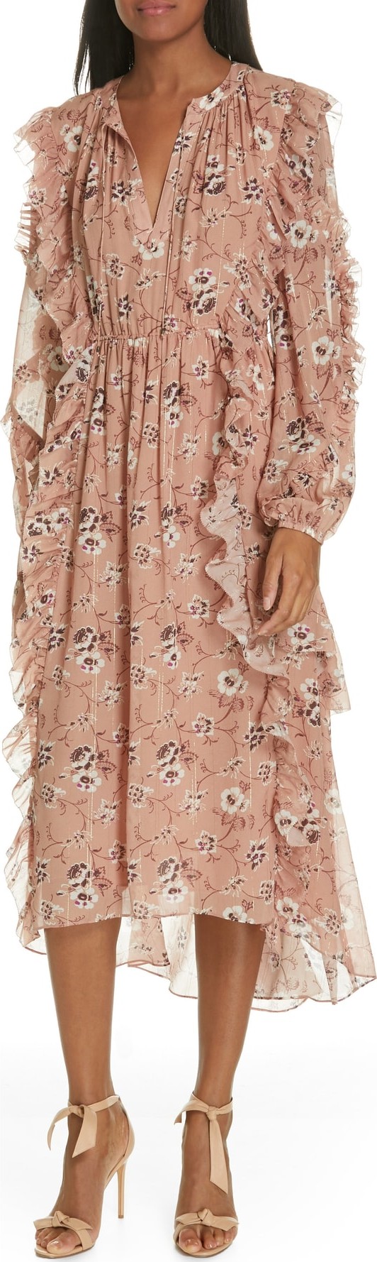 Ulla Johnson Ellette Floral Print Silk Blend Midi Dress