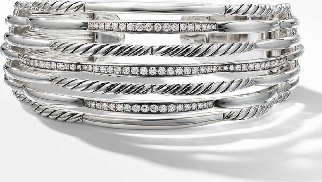 David Yurman Wide Woven Cuff Bracelet with Diamonds