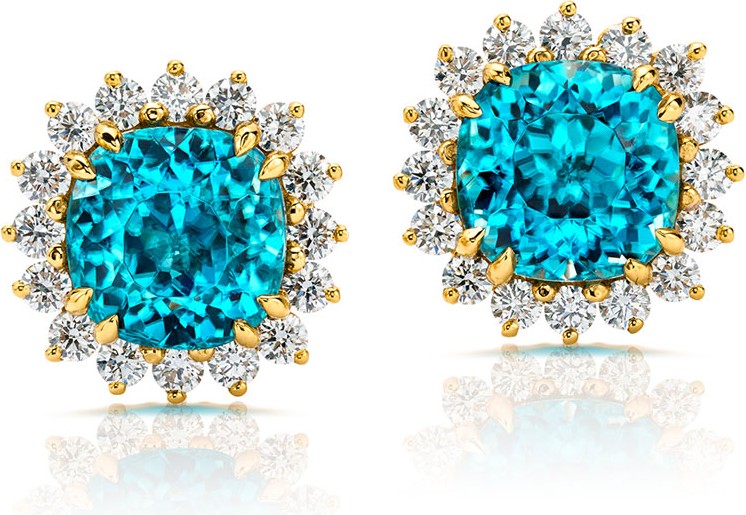 Pamela Huizenga 18k Gold Cambolite & Diamond Stud Earrings