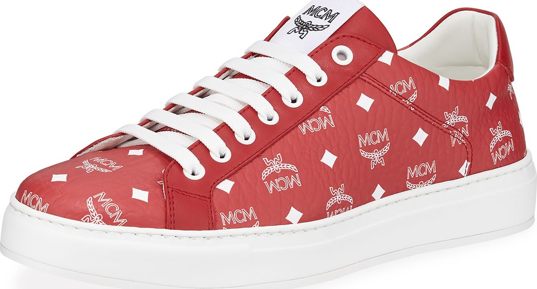 MCM Men's Visetos Logo-Stamped Low-Top Sneakers
