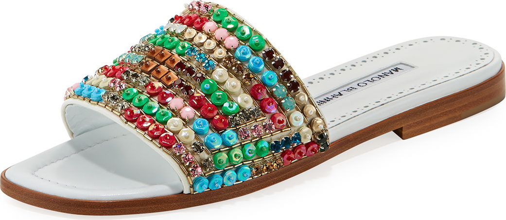 Manolo Blahnik Gioiosa Embellished Flat Slide Sandal