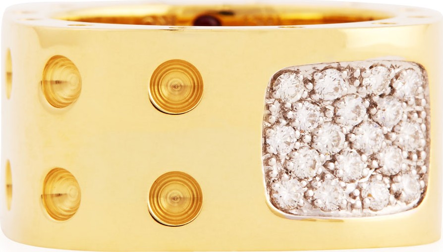 Roberto Coin Pois Moi Two-Row Diamond Ring, Yellow Gold, Size 6.5