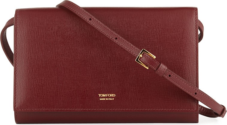 TOM FORD Saffiano Leather Wallet on Crossbody Strap