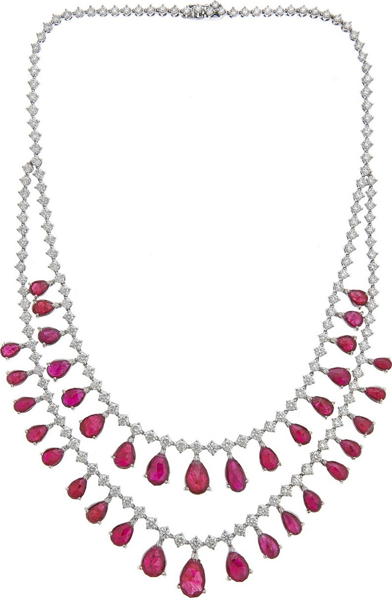 ZYDO Unique 18k White Gold Diamond & Ruby Necklace
