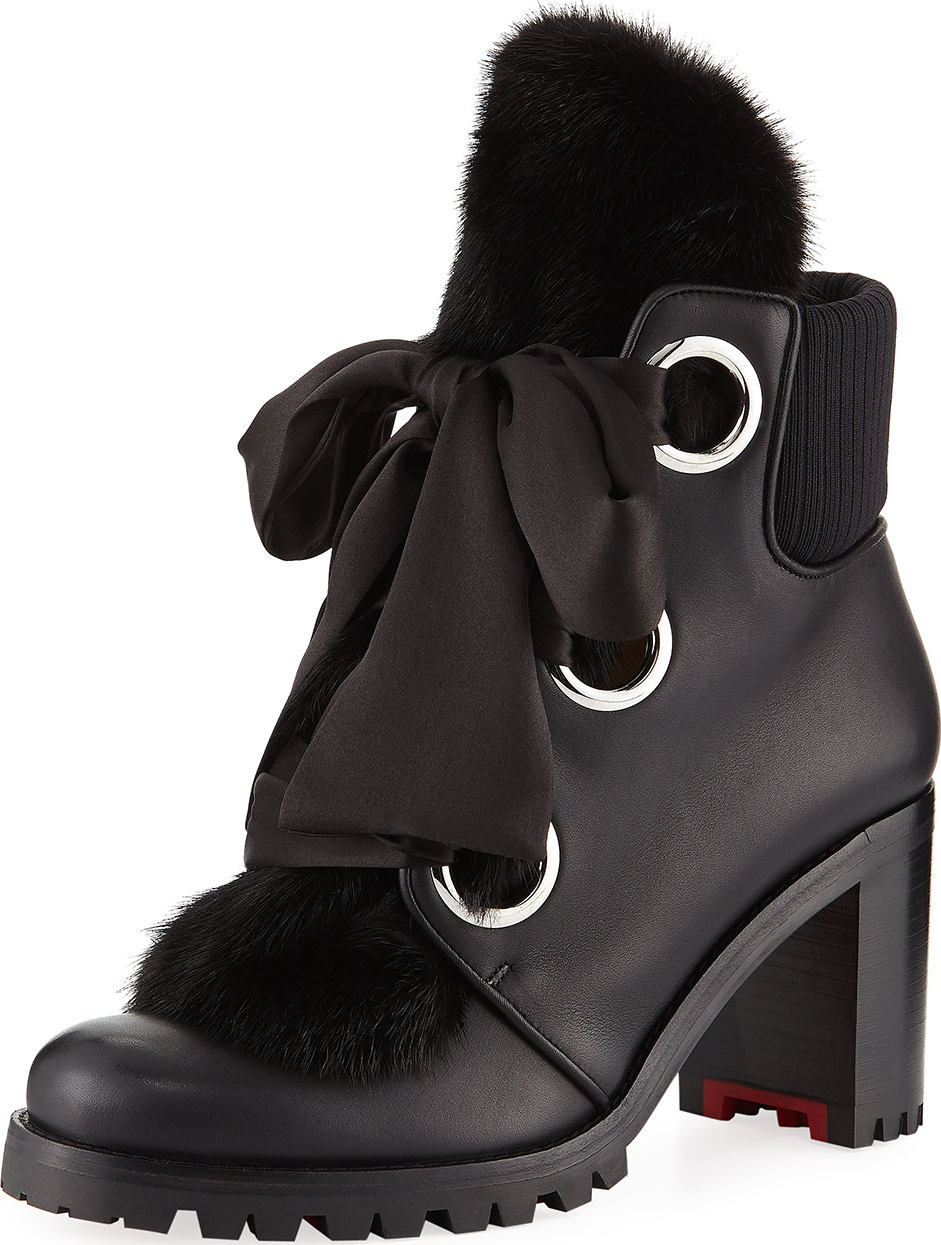 Christian Louboutin Jenny From The Alps Fur Red Sole Booties
