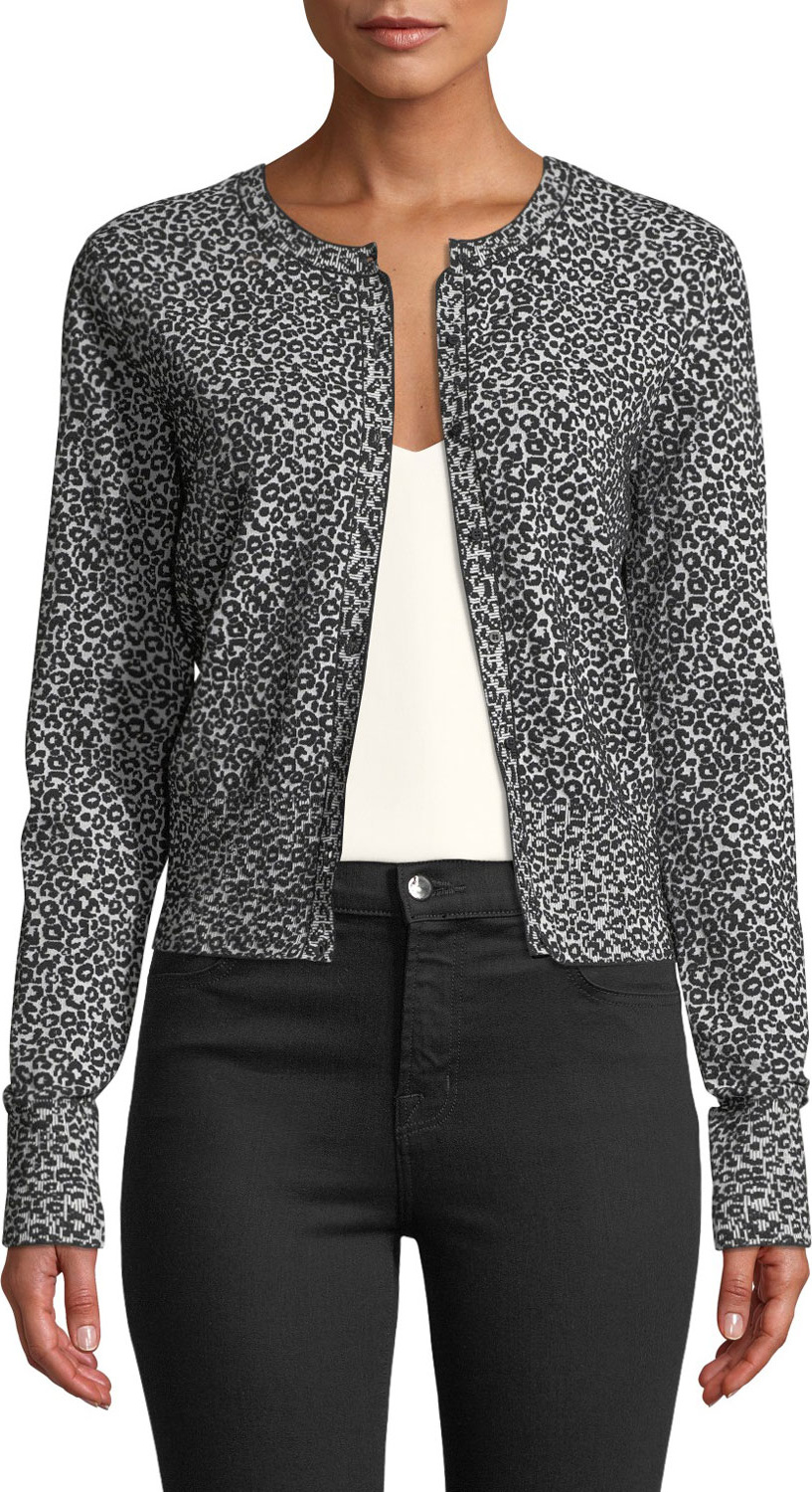 Theory Leopard-Print Button-Front Cardigan