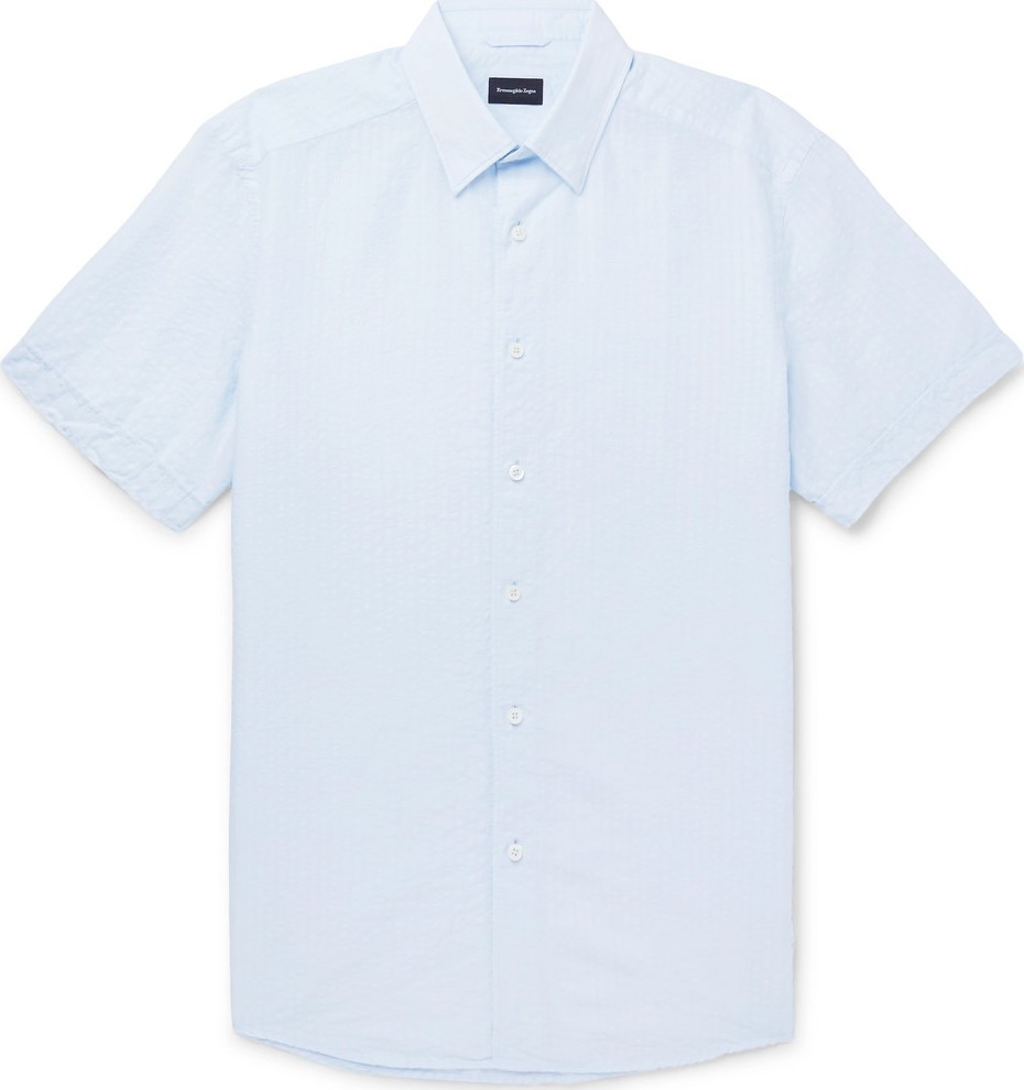 Ermenegildo Zegna Cotton and Linen-Blend Seersucker Shirt