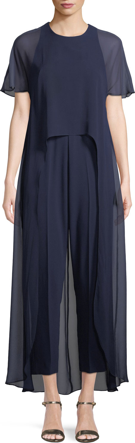 Trina Turk Capote Sheer Short-Sleeve Jumpsuit
