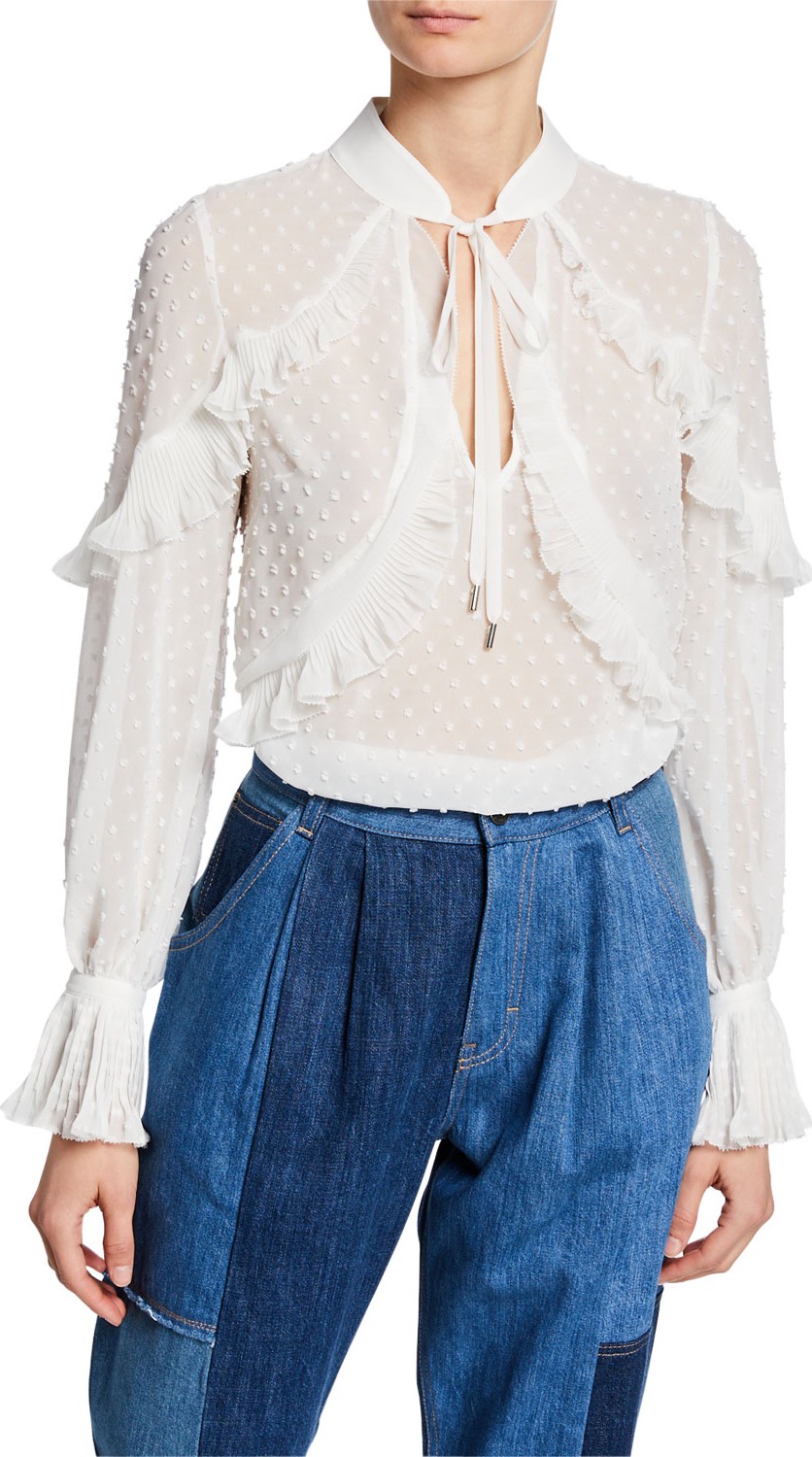 Self Portrait Plumetis Frilled Top
