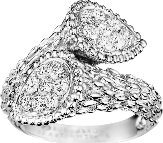 Boucheron Serpent Boheme 18k White Gold Diamond Bypass Ring, Size 52