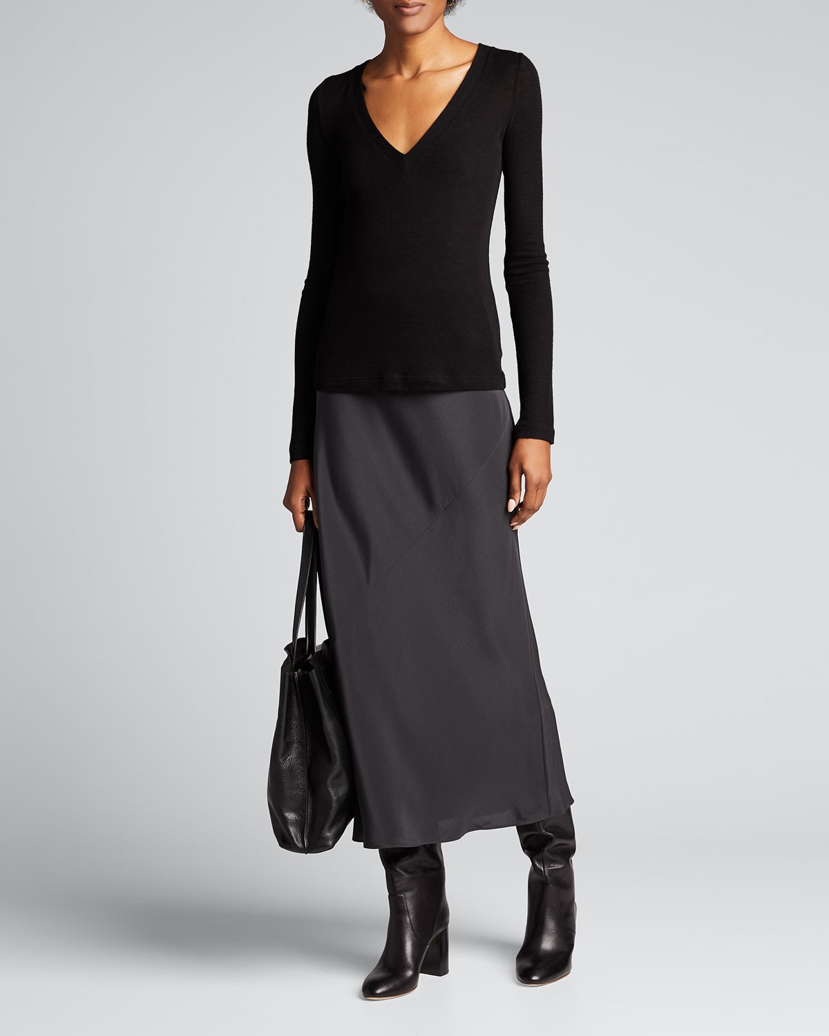 Vince Open V-Neck Long-Sleeve Wool Sweater