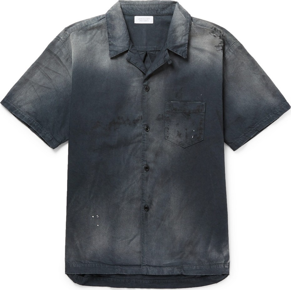 John Elliott Gas Station Camp-Collar Distressed Cotton Shirt