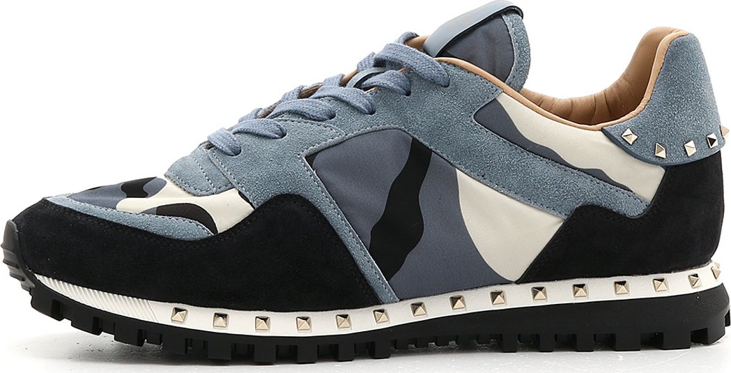 Valentino Men's Rockrunner Camo Leather Sneakers, Black/Blue Valentino Men's Rockrunner Camo Leather Sneakers, Black/Blue