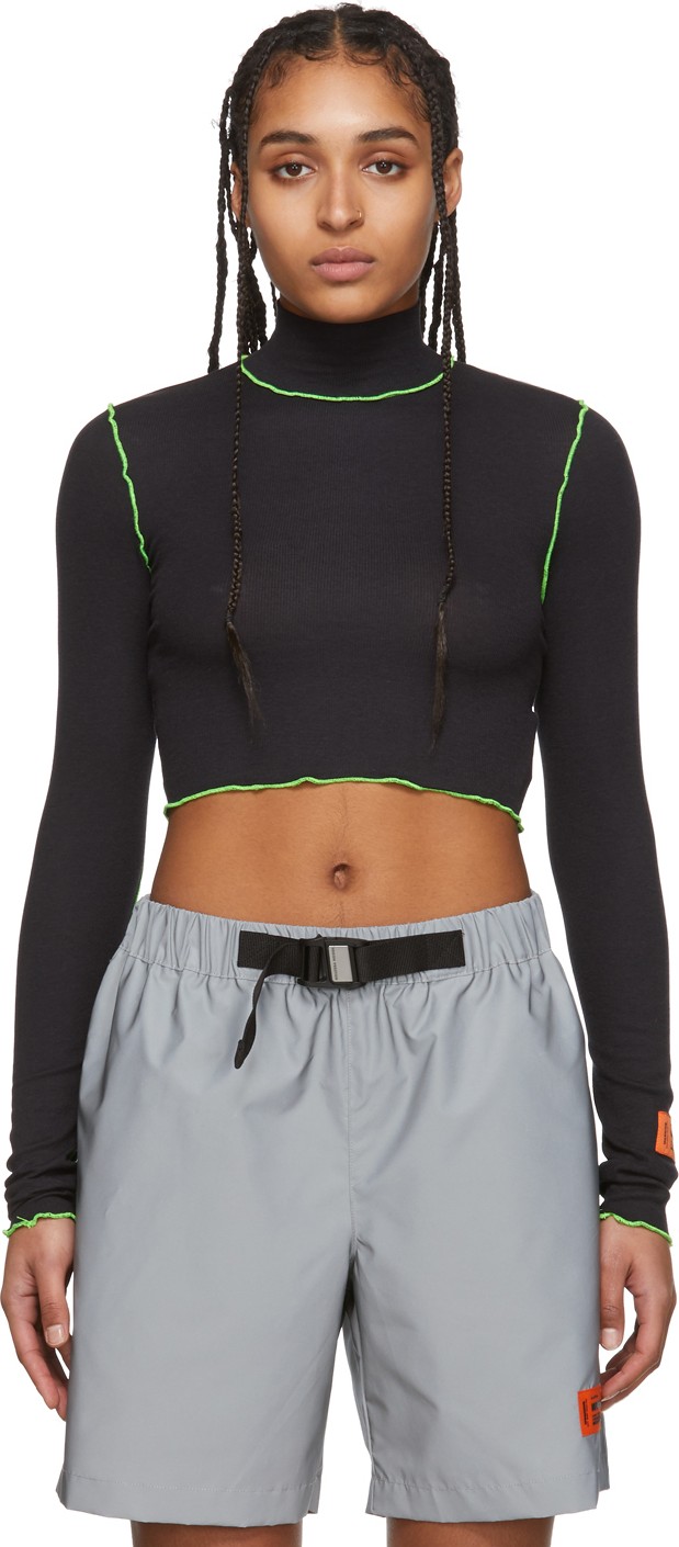 Heron Preston Black Rib Frill Turtleneck