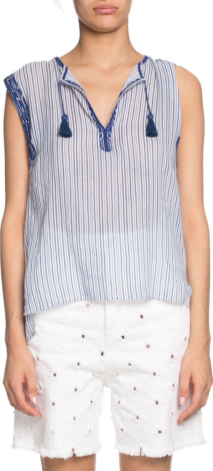 Isabel Marant Etoile Juditha Striped Embroidered Sleeveless Top