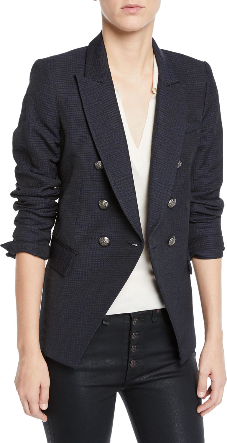 Veronica Beard Lonny Jacquard Plaid Double-Breasted Dickey Jacket