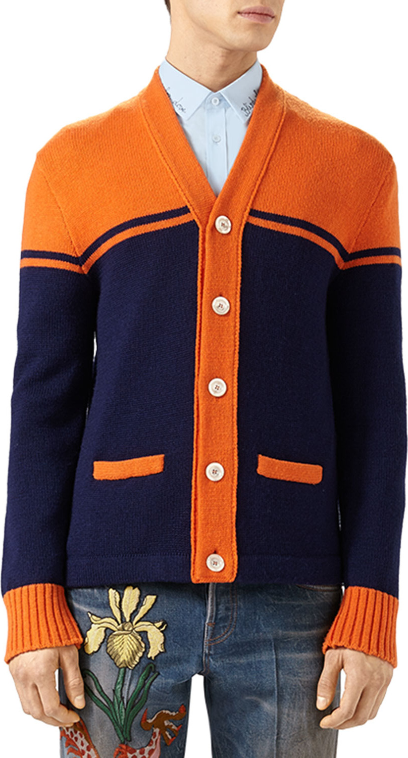 Gucci Embroidered Wool College Cardigan