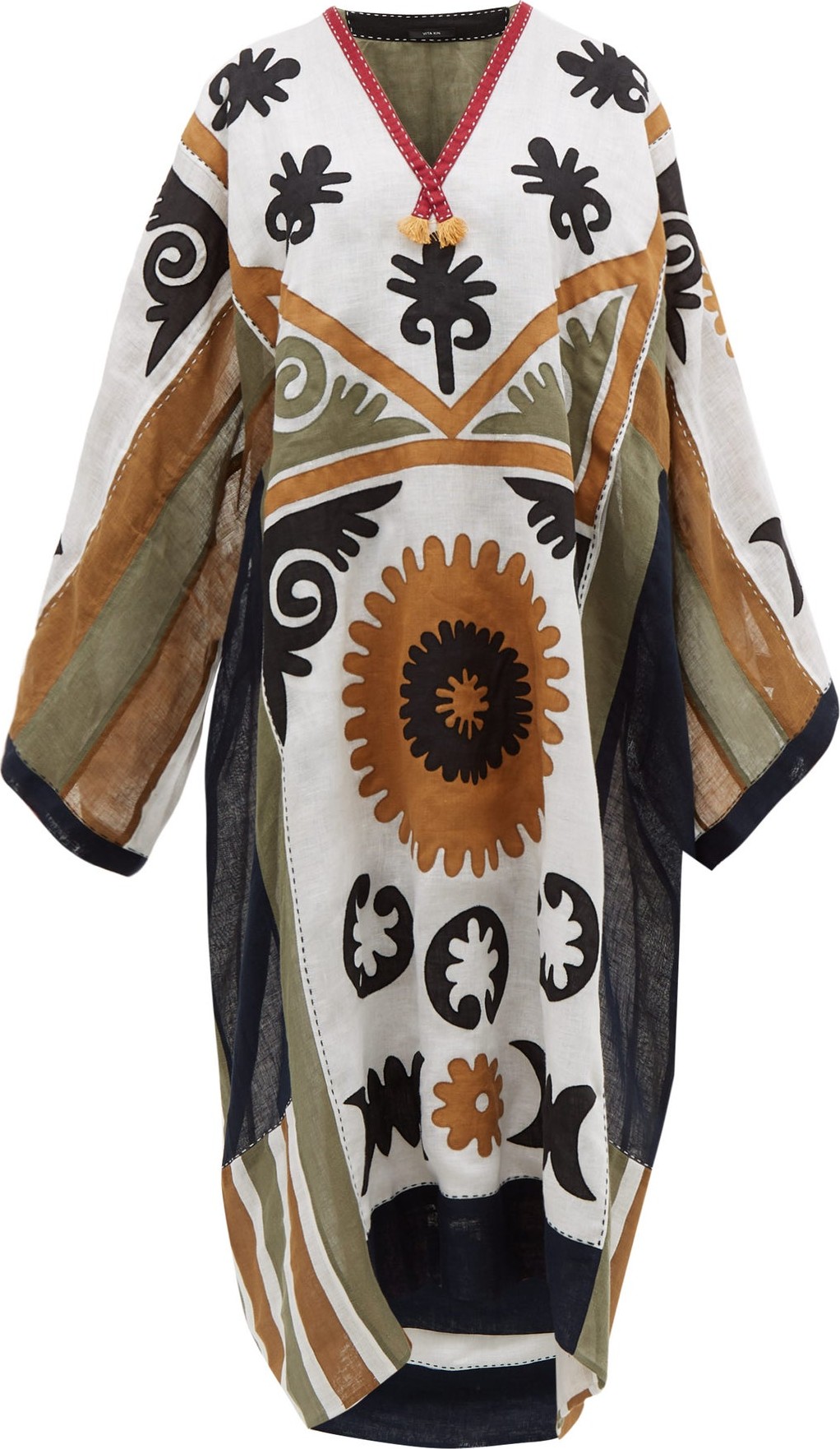 Vita Kin Marlborough floral-appliqué linen dress