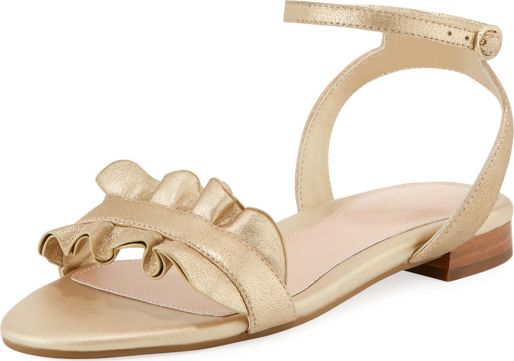 Taryn Rose Vesta Ruffle Metallic Leather Flat Sandals